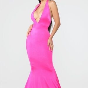 Fashion Nova Vibrant Pink Backless Dress